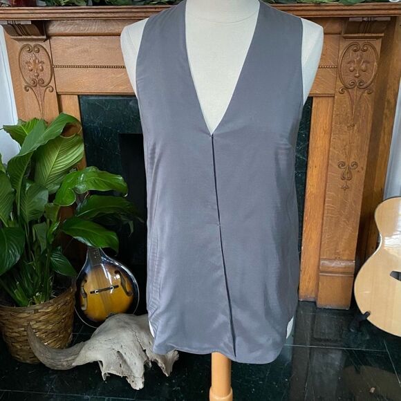 T Alexander Wang Charcoal Drapey Pleated Silk Sleeveless Blouse - Picture 5 of 11